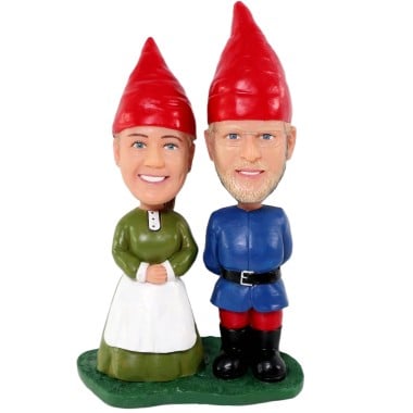 (image for) Personalized Garden Gnomes Couple Bobbleheads Anniversary Gift