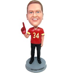 custom male bobblehead in football jersey with foam finger