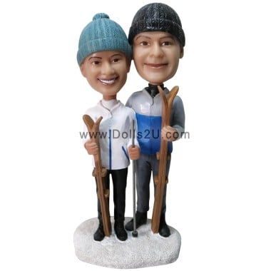  Custom Couples Skiing Bobbleheads Anniversary Gift Item:0186