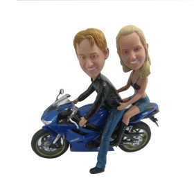 (image for) Custom Bobbleheads Couple Riding Motorcycle Anniversary Gift