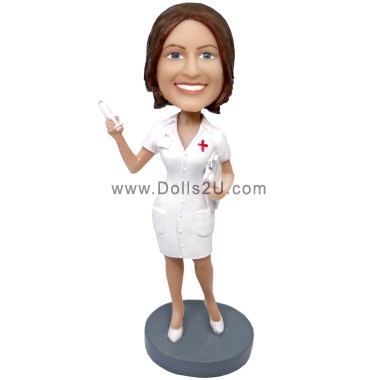 Custom Bobblehead Female Nurse With Syringe