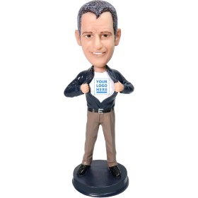(image for) Custom Bobblehead Male Superhero Boss Gift- Bobble Head With Your Logo On The Chest