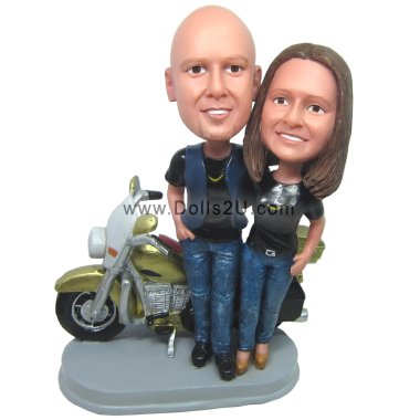 Custom Bobbleheads Couple Standing With Their Motorcycle
