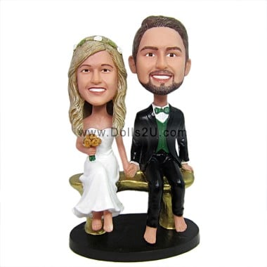  Custom Couple Sitting On A Bench Wedding Bobbleheads Item:451204