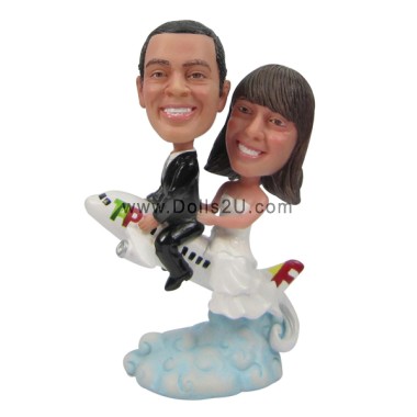 (image for) Custom Anniversary Bobbleheads Gift Couple Figures On The Airplane Cake Topper
