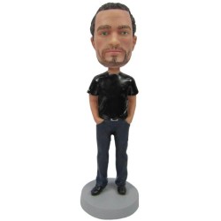 (image for) Male In T-shirt And Jeans With Hands In Pockets Personalized Bobblehead Gift For Him