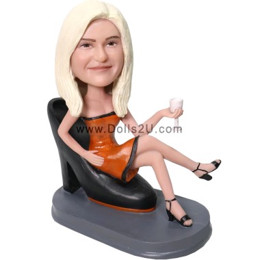 (image for) Custom Female Bobblehead Sitting On Black High Heel Shoe