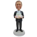 Custom Bobblehead Male Holding A Birthday Cake