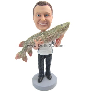 (image for) Custom Bobblehead Fisherman Holding A Big Fish- Gift For Fisherman