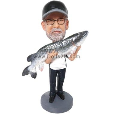 (image for) Custom Bobblehead Fisherman Holding A Big Fish- Gift For Fisherman