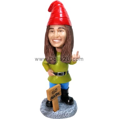 Custom Rude Finger Female Garden Gnome Bobblehead