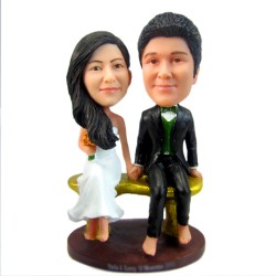  Custom Wedding Bobbleheads Anniversary Gift Couple Sitting on a Bench Figures