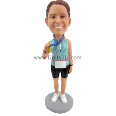  Custom Female Gold Medal Marathon Runner Bobblehead Item:13000