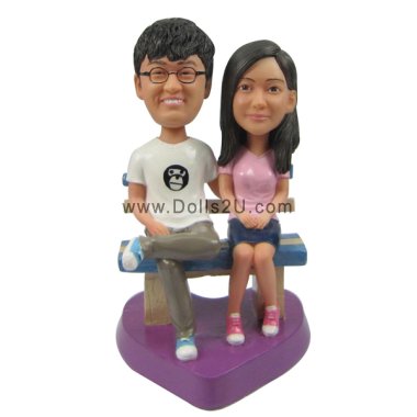 Valentine's Day Gifts Custom Bobbleheads Couple Sitting On The Bench Anniversary Gift