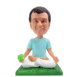 Custom Bobblehead Male Doing Yoga With An Apple In Hand