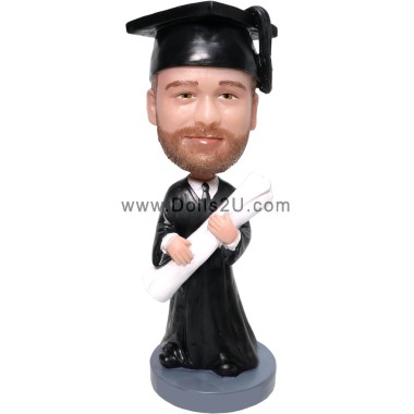 Custom Male Graduates In Graduation Gown With A Diploma