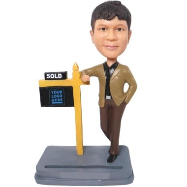 (image for) Custom Bobblehead Male Real Estate Agent Business Card Holder