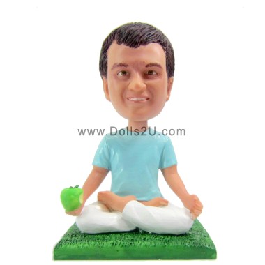 Custom Bobblehead Male Doing Yoga With An Apple In Hand
