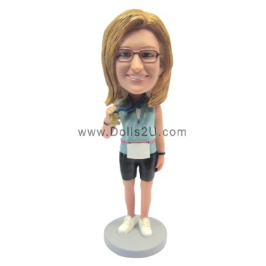 (image for) Custom Female Gold Medal Marathon Runner Bobblehead