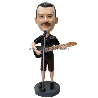 Male Singer In Black T-shirt Holding A Bass Guitar Custom Bobbleheads Gift For Guitarist