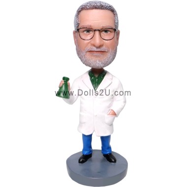 (image for) Custom Male Laboratory Scientist In Lab Coat Bobblehead Chemistry Teach Gift