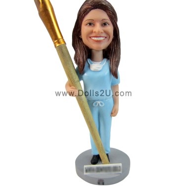 (image for) Personalized Female Dentist Bobblehead Tooth Brush Holder Dental Gift Ideas