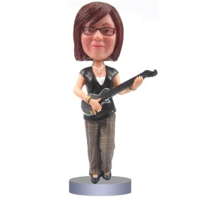 (image for) Custom Bobblehead Female Guitarist Musicians & Arts Strings Instruments Personalized Bobblehead & Cake Topper