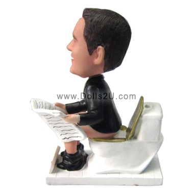 (image for) Custom Bobblehead Man Sitting On Toilet And Reading Newspaper Funny Gift For Him