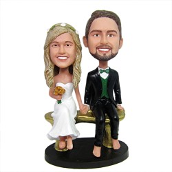 Couple Sitting On a Bench Wedding Bobbleheads