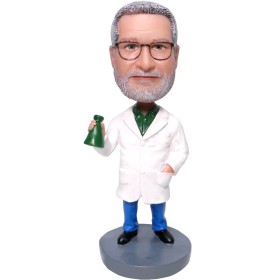 (image for) Custom Male Laboratory Scientist In Lab Coat Bobblehead Chemistry Teach Gift