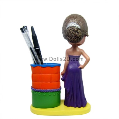 (image for) custom bobblehead female in evening dress penholder