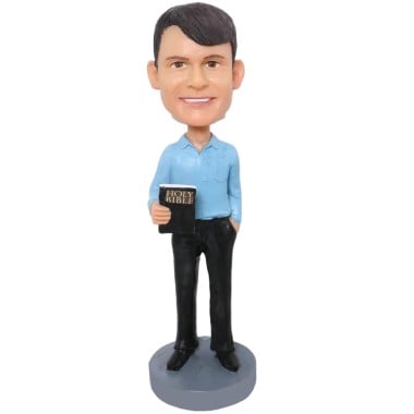 (image for) Custom Pastor Bobblehead – Personalized Priest Or Minister Figurine Holding Holy Bible Item:52976