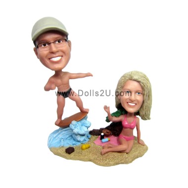  Custom Surfing Couple Bobbleheads Anniversary Gift