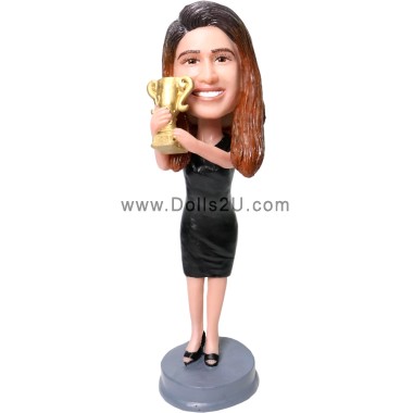 Business Female Holding Trophy
