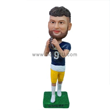  Custom Football Player Holding Rugby Bobblehead Item:13686