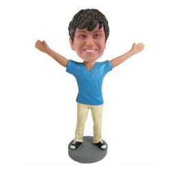 Male In T-shirt With Both Arms In The Air