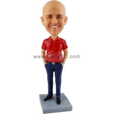 (image for) Custom Boss Bobblehead In Short Sleeves Button Shirt With Hands In Pockets