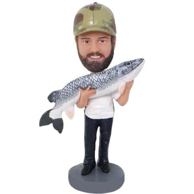 (image for) Custom Bobblehead Fisherman Holding A Big Fish- Gift for Fisherman