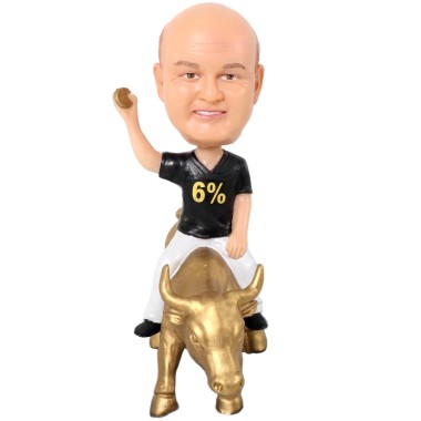 (image for) Custom Bobblehead Male Boss Holding A Bitcoin Riding Golden Bull Item:259183