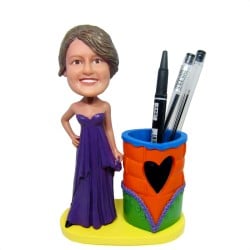 (image for) custom bobblehead female in evening dress penholder