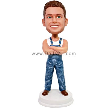  Custom Male In Suspender Jeans Bobblehead Item:13553