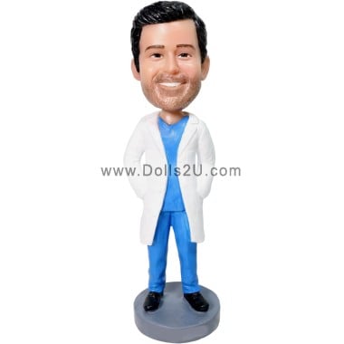  Male Doctor Wearing Blue Scrubs And Lab Coat Doctors Graduation Day Gift