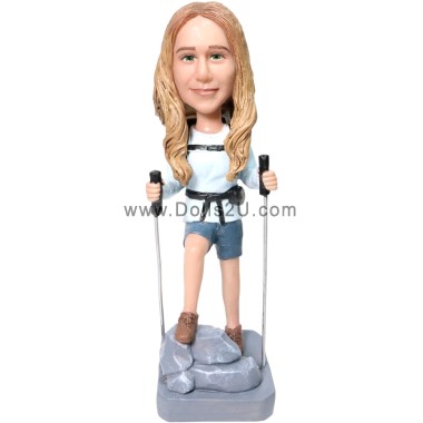  Custom Female Backpacker Bobblehead With Walking Sticks Bobblehead Gift Item:45985