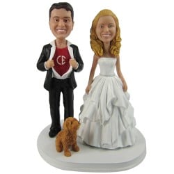 (image for) Custom Superhero Wedding Bobbleheads With Pet