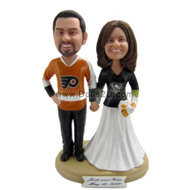 (image for) Custom sports wedding bobbleheads couples in jerseys wedding cake topper bobbleheads
