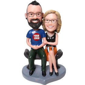 (image for) Custom Couple Bobbleheads Sitting on a Chair Anniversary Gift