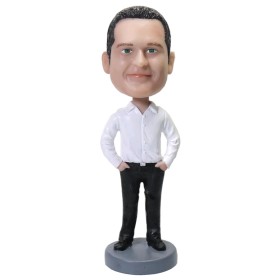 (image for) White Shirt Office Male with Hands in Pocket - Premium Custom Bobbleheads Boss Gifts