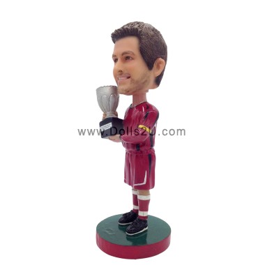 (image for) Custom bobbleheads champion soccer player holding a trophy personalized bobblehead with your face