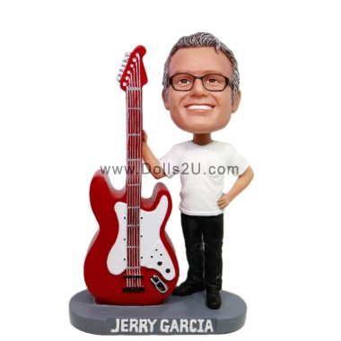 Custom Bobblehead Male Electric Guitar Trophy With Your Name On The Base Gift For Guitarist