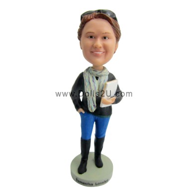 Custom Bobblehead Casual Female Holding Books